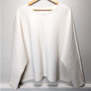 A New Day Quilted Boxy Sweatshirt Womens 2X Cream White Textured Dolman Pullover
